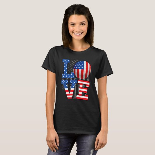 Love Golf Ball Amerikaanse vlag Verenigde Staten O T-shirt (Voorkant volledig)