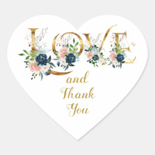LOVE Goud en Waterverf Bloemen Bedankt Hart Sticker