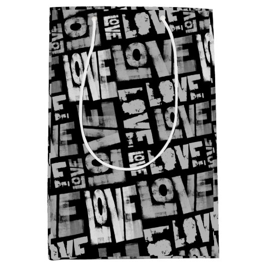 Love Graffiti Gift Bag - Zwart en Wit Medium Cadeauzakje (Voorkant)