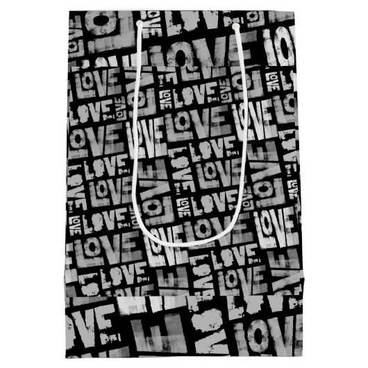 Love Graffiti Gift Bag - Zwart en Wit Medium Cadeauzakje (Achterkant)