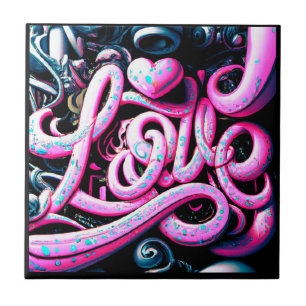Love Graffiti Pink and Black Tegeltje
