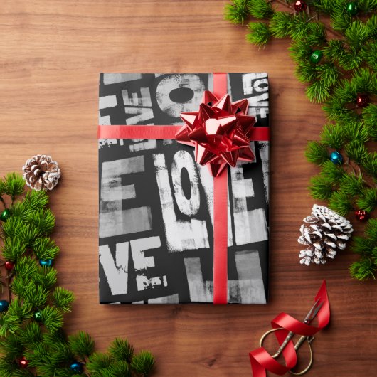 Love Graffiti Wrapping Paper - Zwart en Wit Cadeaupapier (Feestdagen Geschenken)