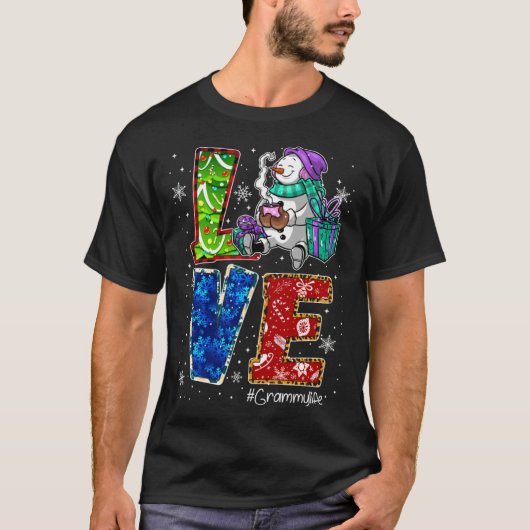 Love Grammy Life Snowman Leopard Thanksgiving gram T-shirt (Voorkant)