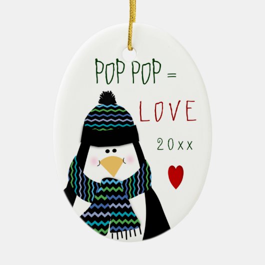 Love Grandfather Fun Penguin kerstcadeau Keramisch Ornament (Voorkant)