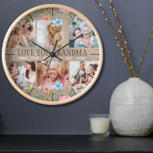 LOVE GRANDMA Custom Naam Foto Collage Wandklok
