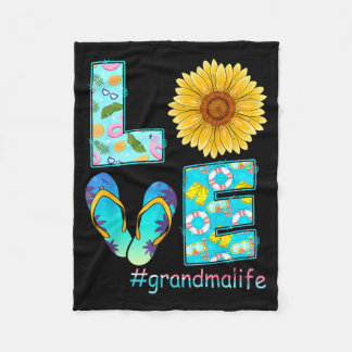 LOVE Grandma Life Flip Flops Hippie Sunflower Fleece Deken