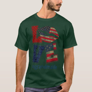 Love Grandma Life Kiss Lips American Flag T-shirt