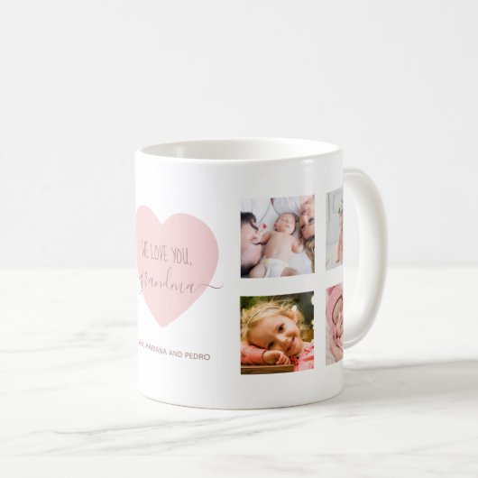 Love Grandma Photo Collage Pink Heart Script Cute Koffiemok (Voorkant rechts)