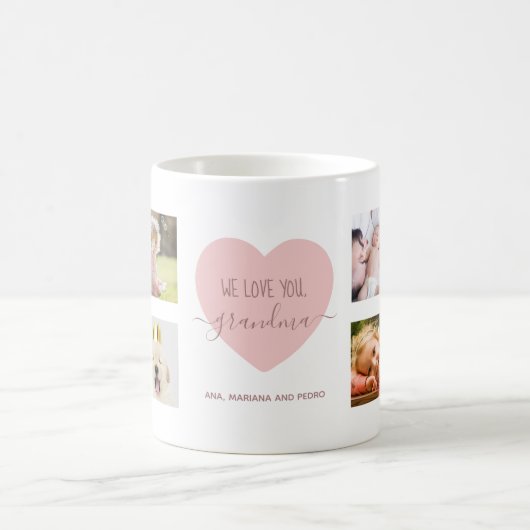 Love Grandma Photo Collage Pink Heart Script Cute Koffiemok (Center)