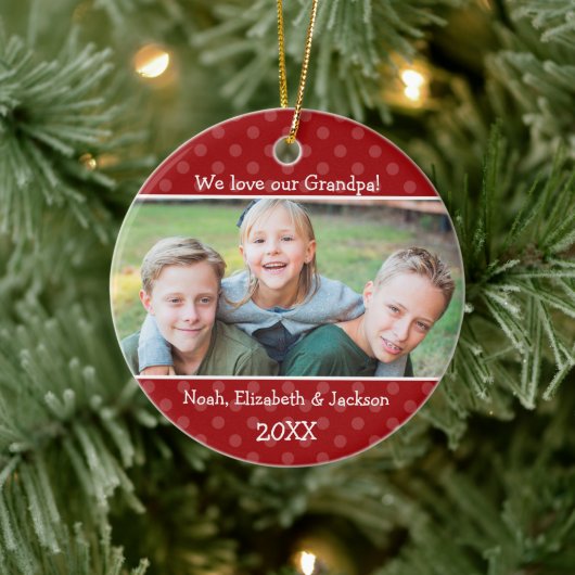 Love Grandpa Red Polka Dot kerstfoto Keramisch Ornament (Boom)