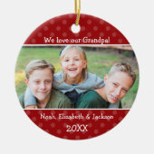 Love Grandpa Red Polka Dot kerstfoto Keramisch Ornament (Voorkant)