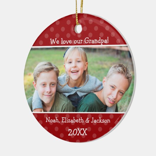 Love Grandpa Red Polka Dot kerstfoto Keramisch Ornament (Links)