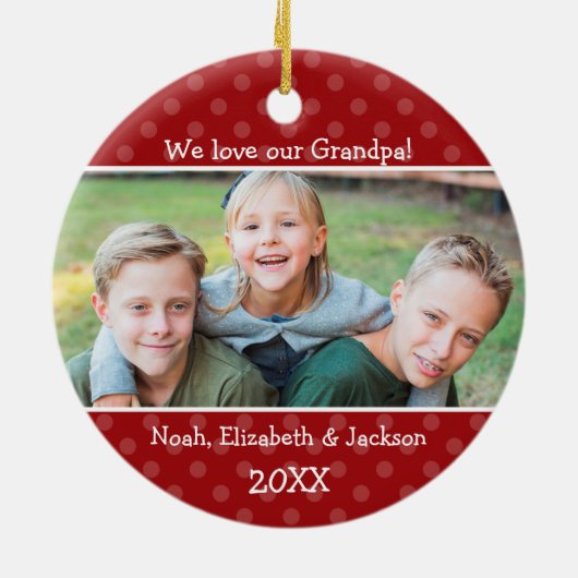 Love Grandpa Red Polka Dot kerstfoto Keramisch Ornament (Achterkant)