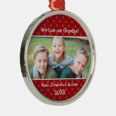 Love Grandpa Red Polka Dot kerstfoto Metalen Ornament (Rechts)