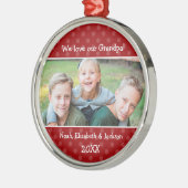 Love Grandpa Red Polka Dot kerstfoto Metalen Ornament (Links)