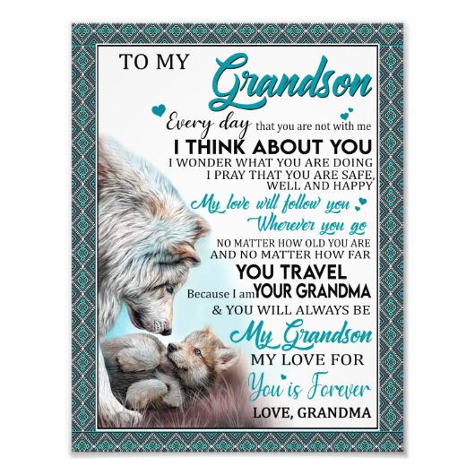 Love Grandson | Brief aan mijn kleinzoon van oma Foto Afdruk (Voorkant)