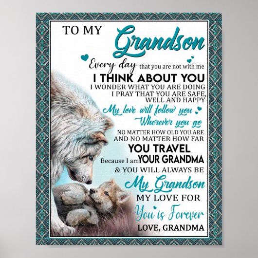 Love Grandson | Brief aan mijn kleinzoon van oma Poster (Voorkant)