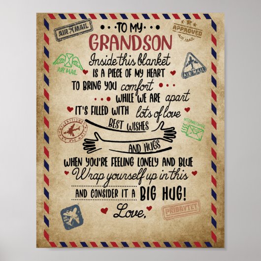 Love Grandson | Brief aan mijn kleinzoon van oma Poster (Voorkant)
