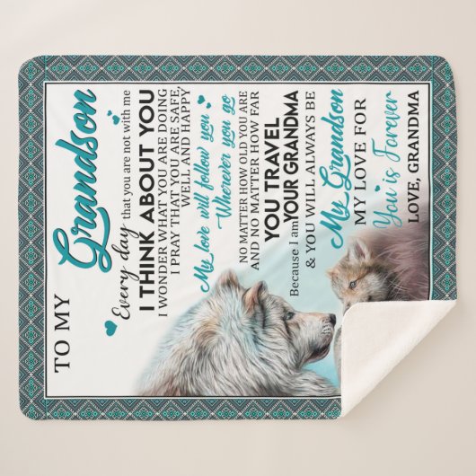Love Grandson | Brief aan mijn kleinzoon van oma Sherpa Deken (Voorkant (horizontaal))