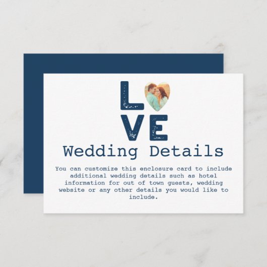 LOVE Graphic Minimalist Heart Photo Weddenschap Informatiekaartje (Voorkant / Achterkant)