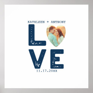 LOVE Graphic Minimalist Heart Shaped Photo Weddens Poster