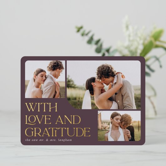 Love & Gratitude Gold Foil Weddenschap Hartelijk d Folie Uitnodiging (Staand Voorkant)