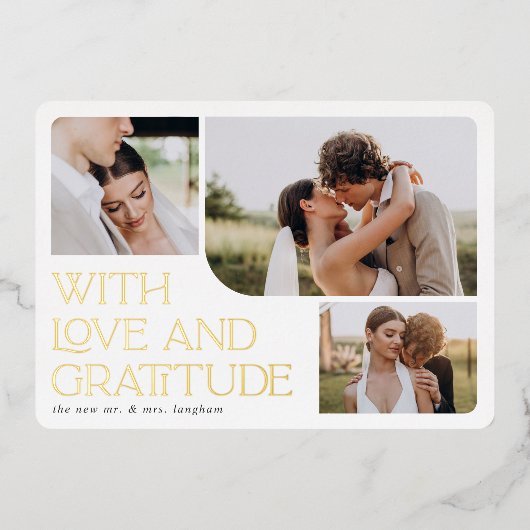 Love & Gratitude Gold Foil Weddenschap Hartelijk d Folie Uitnodiging (Voorkant)