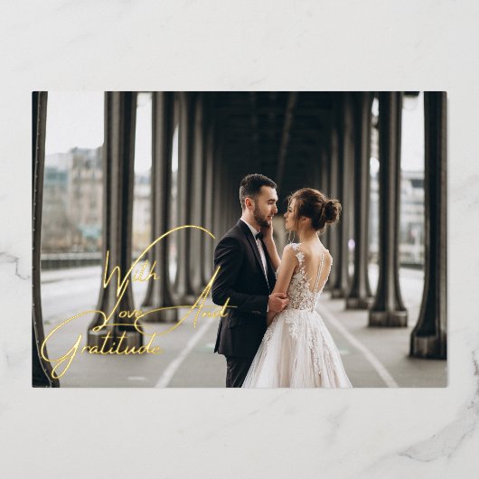 Love & Gratitude Gold Foil Weddenschap Hartelijk d Folie Uitnodiging (Voorkant)