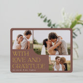 Love & Gratitude Gold Foil Weddenschap Hartelijk d Folie Uitnodiging (Staand Voorkant)