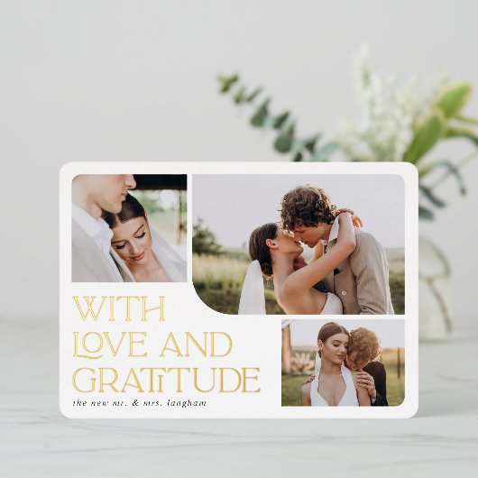 Love & Gratitude Gold Foil Weddenschap Hartelijk d Folie Uitnodiging (Staand Voorkant)