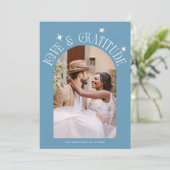 Love & Gratitude Minimal Wedding Photo Denim Blue Bedankkaart (Staand voorkant)