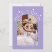 Love & Gratitude Minimal Wedding Photo Lilac Bedankkaart (Voorkant)