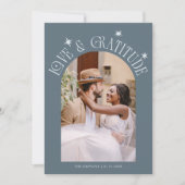 Love & Gratitude Minimal Wedding Photo Slate Blue Bedankkaart (Voorkant)