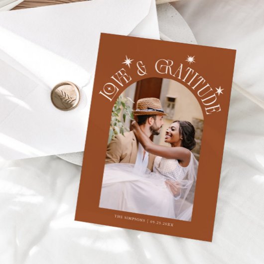 Love & Gratitude Minimal Wedding Photo Terracotta Bedankkaart