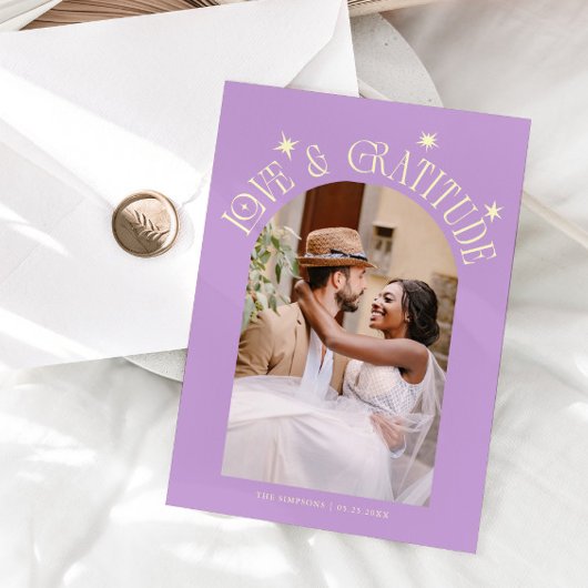 Love & Gratitude Minimal Wedding Photo Wisteria Bedankkaart