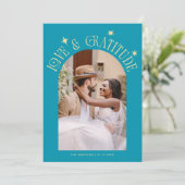 Love & Gratitude Minimalist Wedding Photo Aqua Bedankkaart (Staand voorkant)