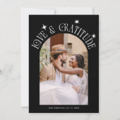 Love & Gratitude Minimalist Wedding Photo Black Bedankkaart (Voorkant)