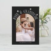 Love & Gratitude Minimalist Wedding Photo Black Bedankkaart (Staand voorkant)