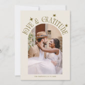 Love & Gratitude Minimalist Wedding Photo Cream Bedankkaart (Voorkant)
