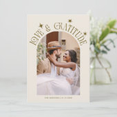 Love & Gratitude Minimalist Wedding Photo Cream Bedankkaart (Staand voorkant)
