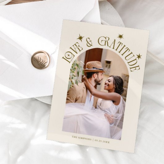 Love & Gratitude Minimalist Wedding Photo Cream Bedankkaart