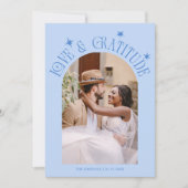 Love & Gratitude Minimalist Wedding Photo Icy Blue Bedankkaart (Voorkant)