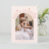 Love & Gratitude Minimalist Wedding Photo Peach Bedankkaart (Staand voorkant)