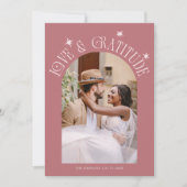 Love & Gratitude Minimalist Wedding Photo Pink Bedankkaart (Voorkant)