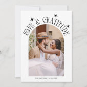 Love & Gratitude Minimalist Wedding Photo Pink Bedankkaart (Voorkant)