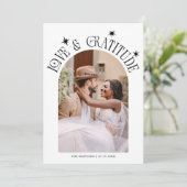Love & Gratitude Minimalist Wedding Photo Pink Bedankkaart (Staand voorkant)
