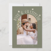 Love & Gratitude Minimalist Wedding Photo Sage Bedankkaart (Voorkant)