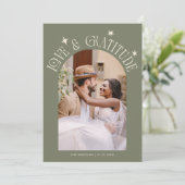 Love & Gratitude Minimalist Wedding Photo Sage Bedankkaart (Staand voorkant)