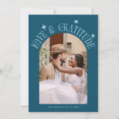 Love & Gratitude Minimalist Wedding Photo Teal Bedankkaart (Voorkant)