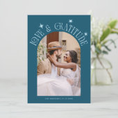 Love & Gratitude Minimalist Wedding Photo Teal Bedankkaart (Staand voorkant)